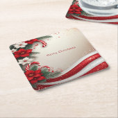 Kerst Bloem Kerststokjes Vakantie Papieren Onderze Vierkante Kartonnen Onderzetter (Schuin)