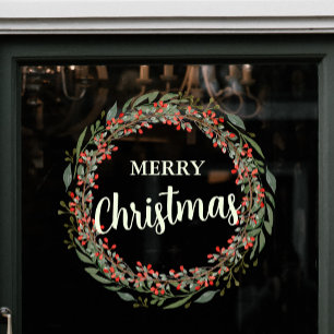 Kerst Bloem krans Vrolijk Kerstfeest Raamsticker