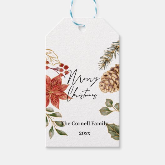 Kerst Bloem Waterverf Cadeaulabel (Voorkant)