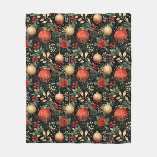 Kerst Bloemen Berry Goud Rood Ornament Kind Fleece Deken