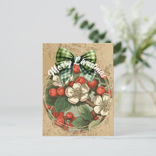 Kerst  Bloemen en bessen Collage Briefkaart (Staand voorkant)