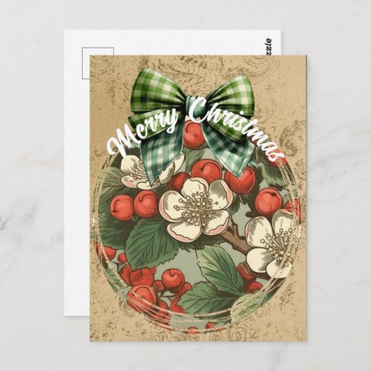 Kerst  Bloemen en bessen Collage Briefkaart (Voorkant / Achterkant)