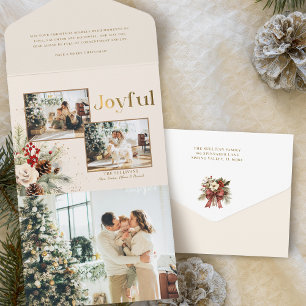 Kerst Bloemen Goud Vrolijke Tekst Multi-Photo All In One Uitnodiging