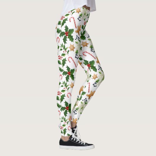 Kerst Bloemen Holly Candy Canes Gingerbread Leggings (Rechts)