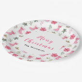 Kerst Bloemen Roze Ice Schaatsen Vrolijk Kerstfees Papieren Bordje (Gekanteld)