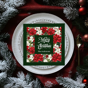 Kerst Bloemen Servetten Chic Rood Groen Accent