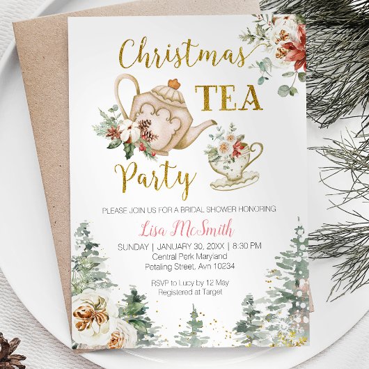 Kerst Bloemen Vrijgezellenfeest Tea Party Kaart