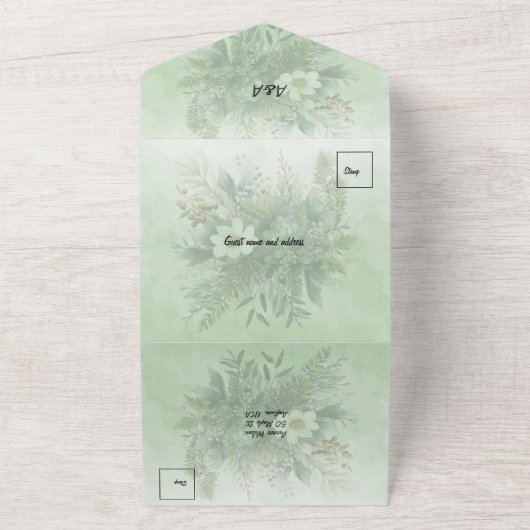 Kerst Bloemengroen bruiloft All In One Uitnodiging (Buitenkant)