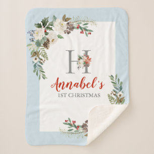 Kerst bloemenkrans bloemenmonogram sherpa deken