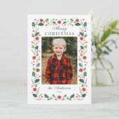 Kerst bloemig Lijst Foto Wit Feestdagenkaart (Staand voorkant)