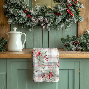 Kerst Bloemige Tartan Plaid Theedoek