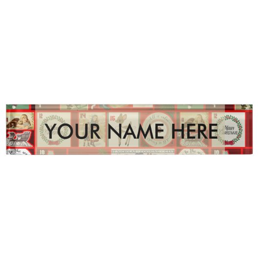 Kerst blok illustratie vierkanten naambordje (Voorkant)