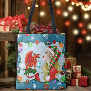 Kerst Blonde Elf Red Dragon Fantasy Draagtas