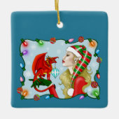 Kerst Blonde Elf Red Dragon Fantasy Keramisch Ornament (Voorkant)