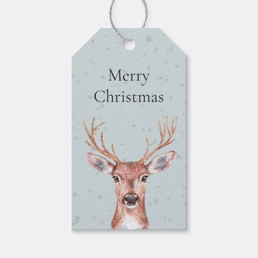 Kerst Blue Deer Sneeuw Cadeaulabel (Voorkant)
