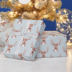 Kerst Blue Deer Sneeuw Cadeaupapier