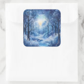 Kerst Blue Trees Bossen River Snowy Scene Vierkante Sticker (Tas)