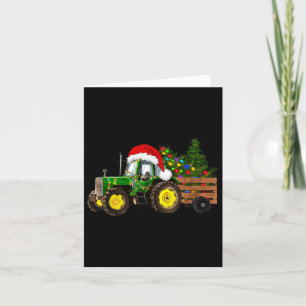 Kerst Boerderij Tractor Tree Lights Santa Hat Xmas Kaart