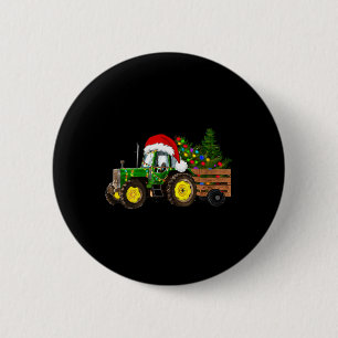 Kerst Boerderij Tractor Tree Lights Santa Hat Xmas Ronde Button 5,7 Cm