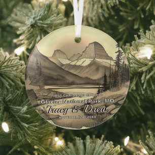 Kerst Boho Glacier National Park Sepia getrouwd Glas Ornament
