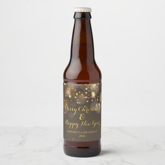 Kerst Bokeh Bier Fles Label Etiket (Voorkant)