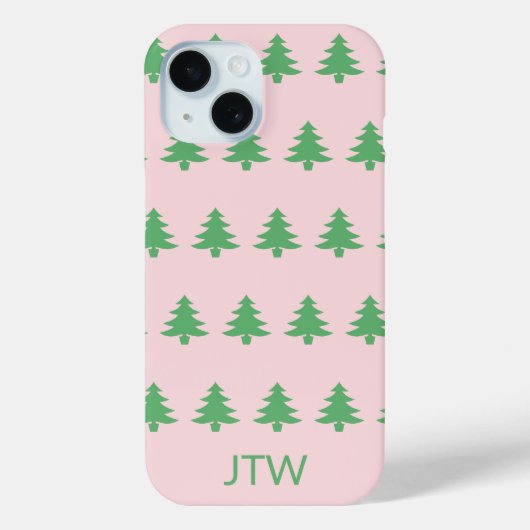 Kerst Bord Roze en Groene Bomen Monogram Case-Mate iPhone Case (Achterkant)