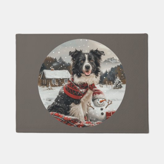 Kerst Border Collie Dog Snowman Deurmat (Voorkant)