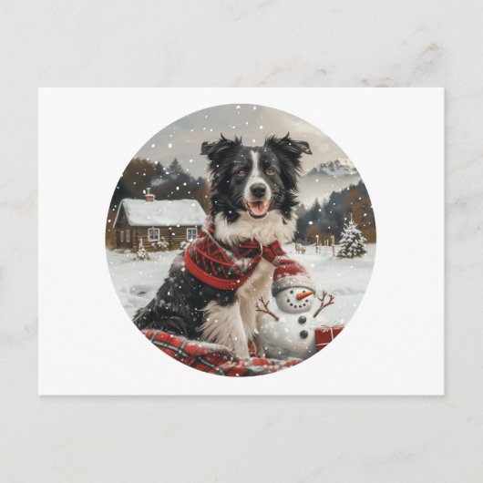 Kerst Border Collie Dog Snowman Feestdagenkaart (Voorkant)