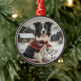 Kerst Border Collie Dog Snowman Metalen Ornament