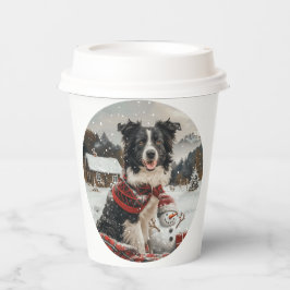 Kerst Border Collie Dog Snowman Papieren Bekers
