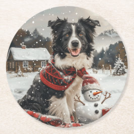 Kerst Border Collie Dog Snowman Ronde Kartonnen Onderzetter