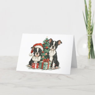 Kerst Boston Terrier Honden Feestdagen Kaart