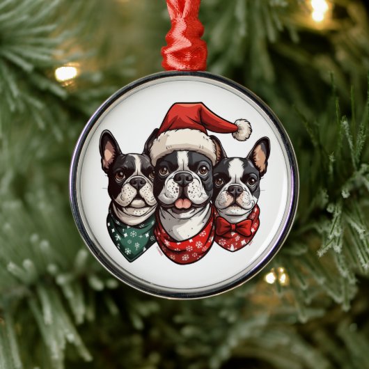 Kerst Boston Terrier Honden Metalen Ornament (Boom)