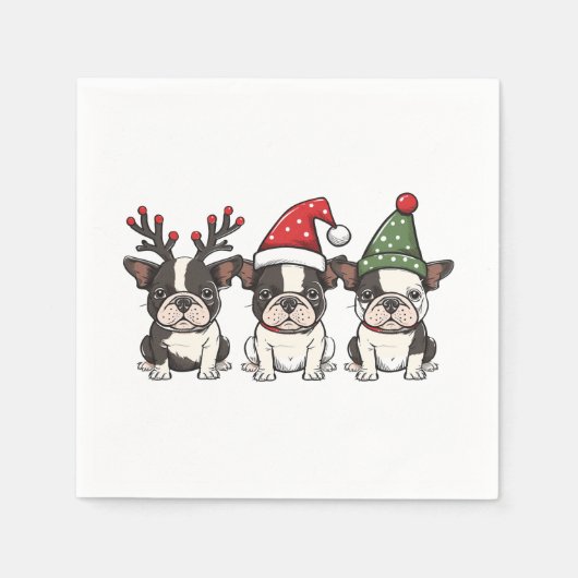Kerst Boston Terrier Honden Servet (Voorkant)