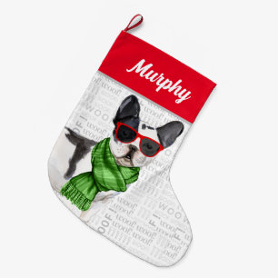 Kerst Boston Terrier met Dog's naam Grote Kerstsok