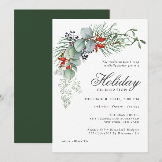 Kerst botanisch groen bedrijfspartij kaart (Voorkant / Achterkant)