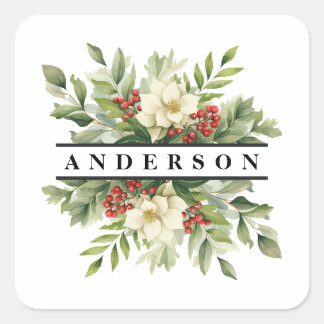 Kerst Botanische bloemen en bessen Vierkante Sticker