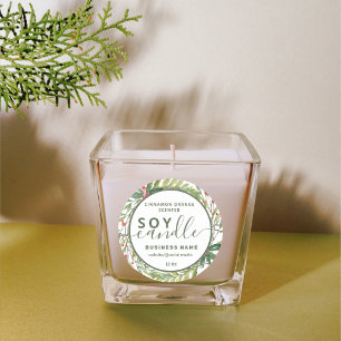 Kerst botanische krans script soja kaars label