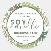 Kerst botanische krans script soja kaars label (Voorkant)