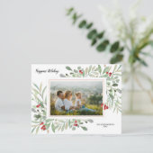 Kerst Botanische Rode Bessen Familie Foto Collage Feestdagenkaart (Staand voorkant)