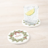 Kerst - Botanische witte rode monogram Zandsteen Onderzetter (Zijkant)