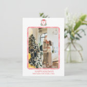 Kerst Bow Crest Monogram Foto Grandmillennial Feestdagenkaart (Staand voorkant)