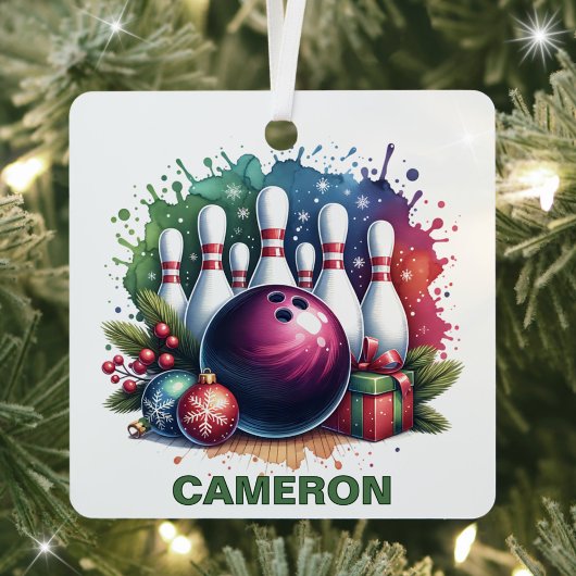 Kerst Bowling enthousiast aangepaste naam Metalen Ornament