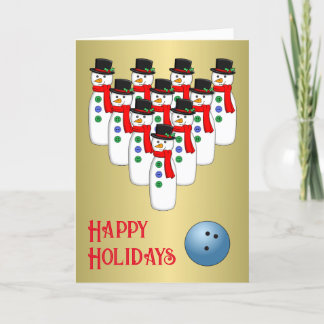 Kerst Bowling Sneeuwmannen Gevouwen Kerstkaart Feestdagen Kaart