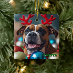 Kerst Boxer Dog Keramisch Ornament