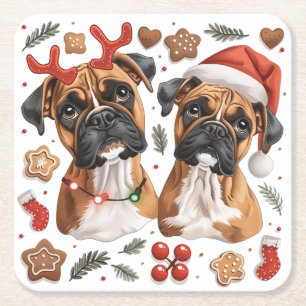 Kerst Boxer Dogs Vierkante Kartonnen Onderzetter