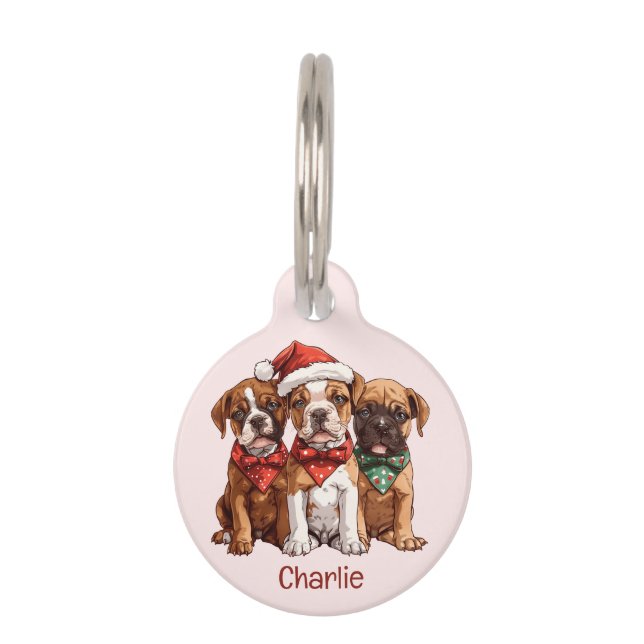 Kerst Boxer Honden Huisdierpenning (Voorkant)