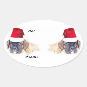 Kerst boxer puppies cadeau label sticker