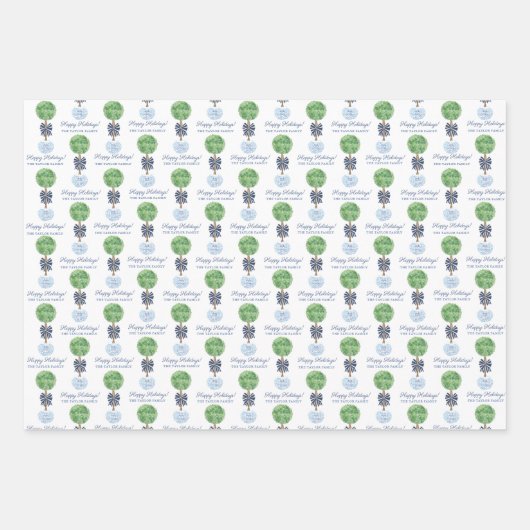 Kerst Boxwood Topiary Ginger Jar Ornamenten Inpakpapier Vel (Voorkant)