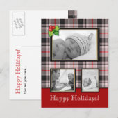 Kerst Briefkaart Custom Plaid Grijs Rood 3 (Voorkant / Achterkant)
